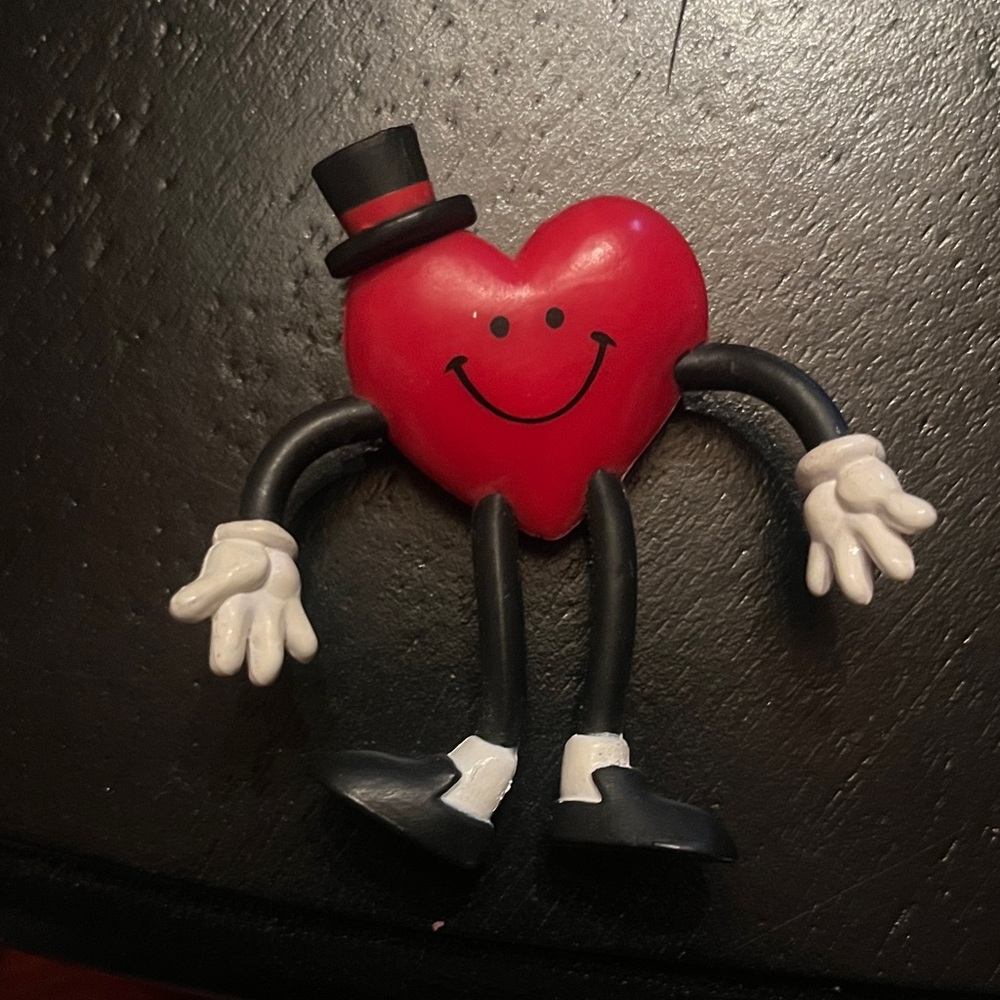 Vintage Hallmark Red Heart Figurine with Top Hat Pin poseable arms and legs